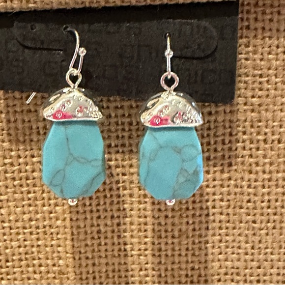 CHICO'S Additions NWT Earrings silver tone with Faux Turquoise Genuine Stone - Picture 2 of 7